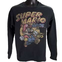 Super Mario Bros Sweatshirt Since 1985 Black Crewneck Nintendo Unisex Small 