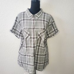 NWT Christopher And Banks Women's Green Plaid Print Button Up Shirt Size: Large 