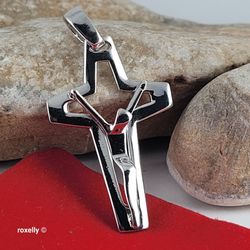 18K White Gold Modern Open-Design Crucifix Cross Pendant – Made in Italy! / Cruz de Oro Blanco con Crucifijo Moderno! 👌🎁Post Tags: 14K 18K