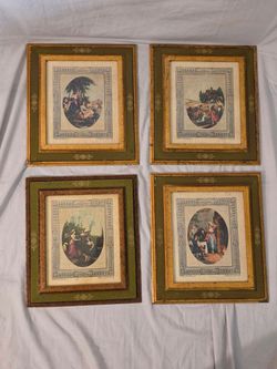 Set of 4 Vintage Framed Art Prints - "Months of the Year" by W. Hamilton