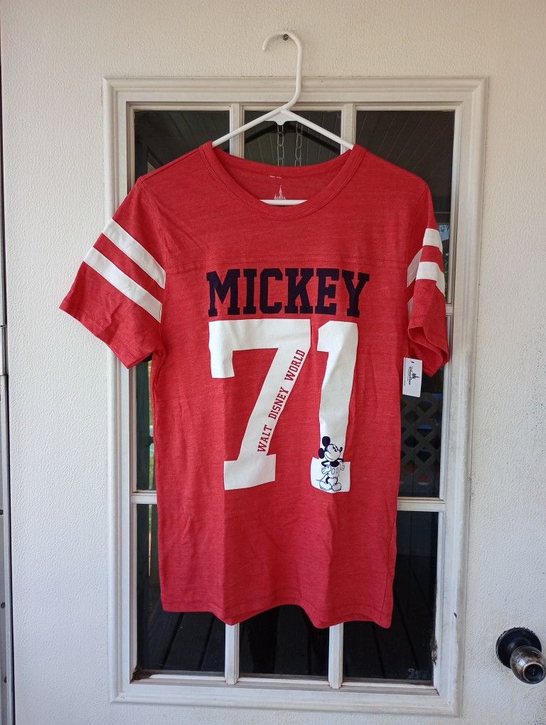 Disney Parks Authentic Adult Medium T-Shirt Mickey Mouse Red Retro Jersey 71 NWT