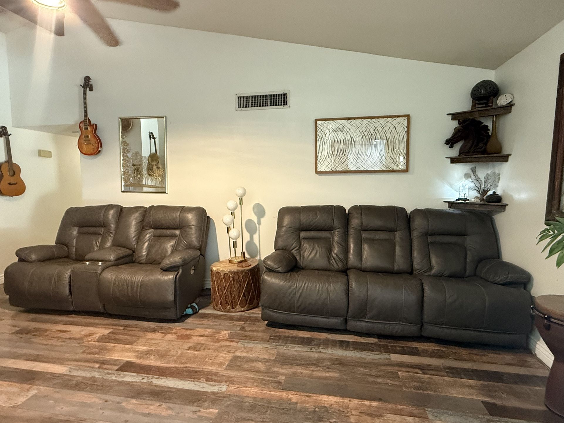 Gray Leather Ashley Recliner Couch Set