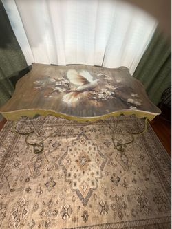 Upcycled Vintage Coffee Table – Custom Hand Painted White Dove Art