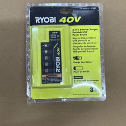 RYOBI - 40V -- 2-in -1 Battery Charger / Portable USB POWER Source