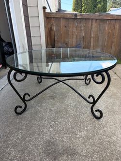 Round Glass Top Wrought Iron Coffee Table