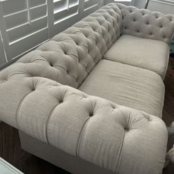Button Tufted Linen Sofa