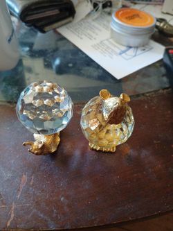 Pair of Vintage Italian 24KT Gold Plated Swarovski Crystal Mouse + Snail Figurine