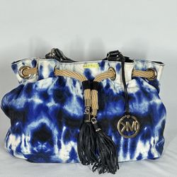 #2591 Michael Kors Marina Large Tie Dye Drawstring Tote Purse Bag Blue