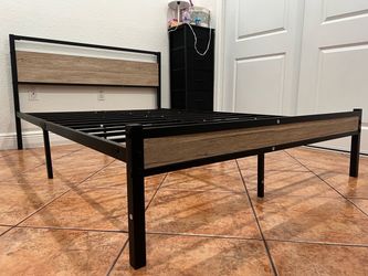 Metal Platform Bed Frame with Wood Panel