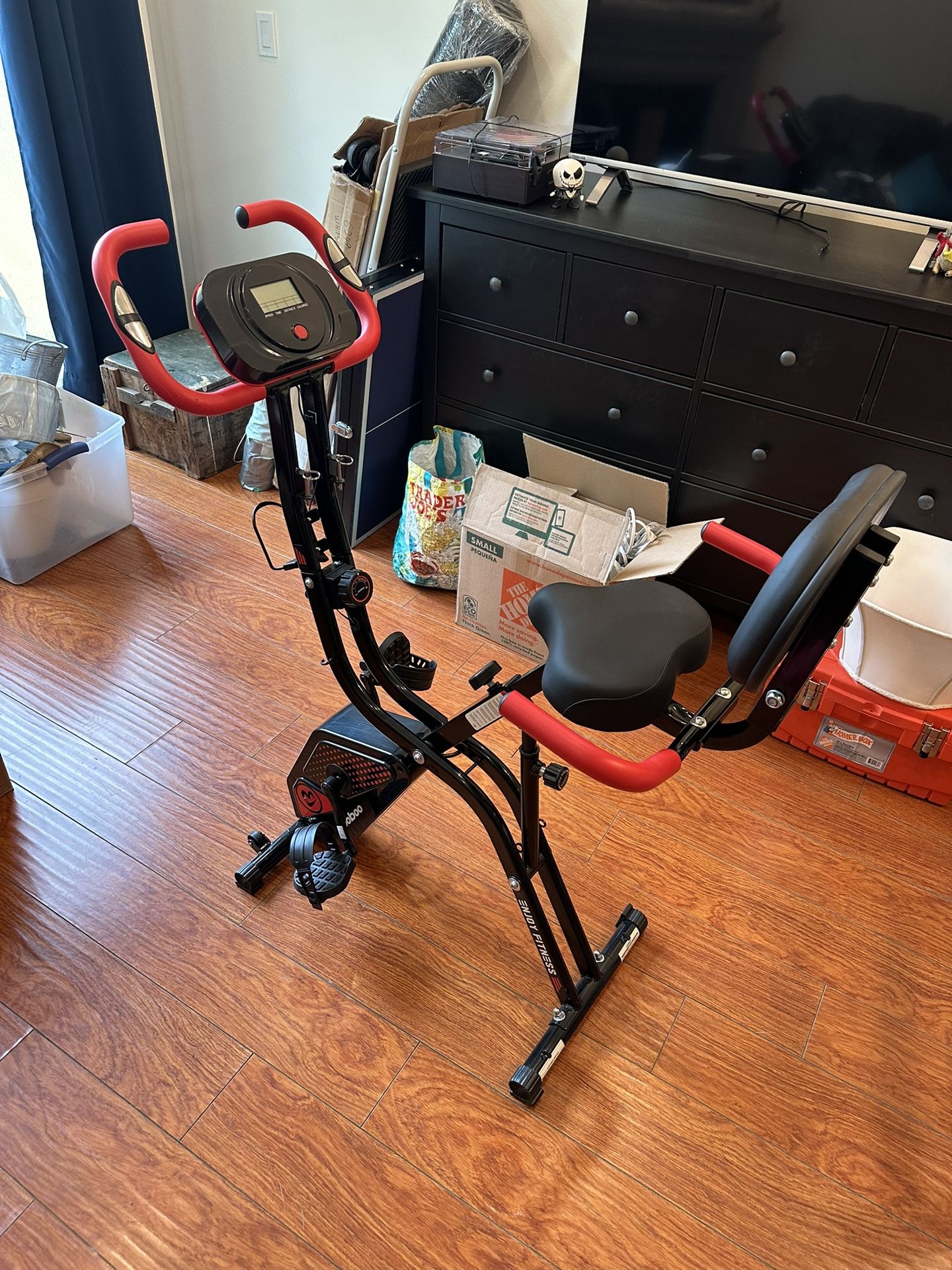 Foldable Exercise Stationary Bike 8-levels Weight 6 LBS Capacity 300 LBS Pooboo X-819 Red