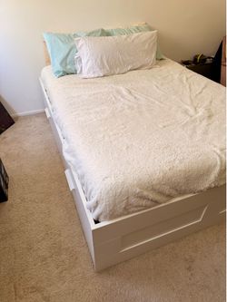 IKEA BRIMNES Queen Storage Bed Frame – White w/ 4 Drawers