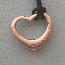 Sterling Silver Tiffany Open Heart Elsa Peretti Necklace On Black Cord