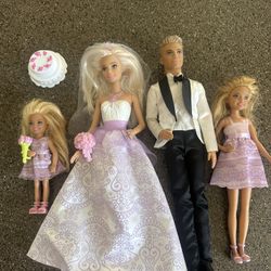 Barbie Wedding Set with Bride and Groom Dolls, Stacie, Chelsea and Accessories (Mattel DRJ88