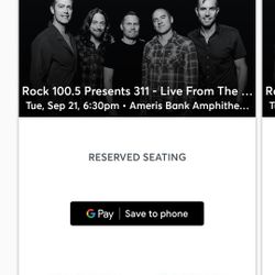 311 Atlanta 9/21 Tuesday Ticket With Parking Pass