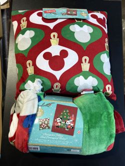 Disney Mickey Minnie Christmas Pillow and Throw Set