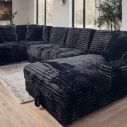 Sectional Sofa Black Couch Corduroy NEW Finance Available  $39 Down No Credit Needed