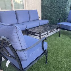 Patio,Outdoor Furniture Grand Tuscany, 1 Sofa, 2 Club Chairs With Cushions And Coffee Table.