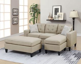 Sectional Reversible W XL Ottoman Beige Fabric, New Especial limited price