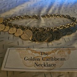 Franklin Mint Golden Caribbean Necklace 14 Coins 24k Gold Plated