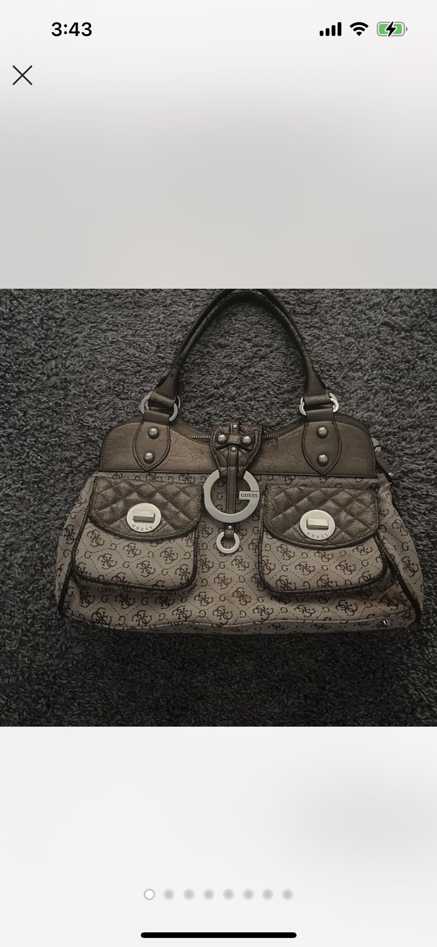 Vintage Brown and tan Guess bag with pockets on the front and with silver hardware