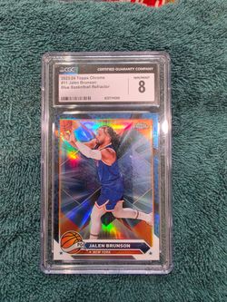 Jalen Brunson 2023-24 Topps Chrome Blue Refractor CGC 8