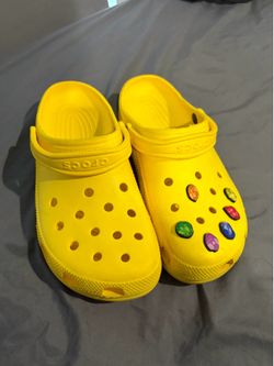 Men’s Size 11 Yellow Crocs with Marvel Thanos Infinity Stones
