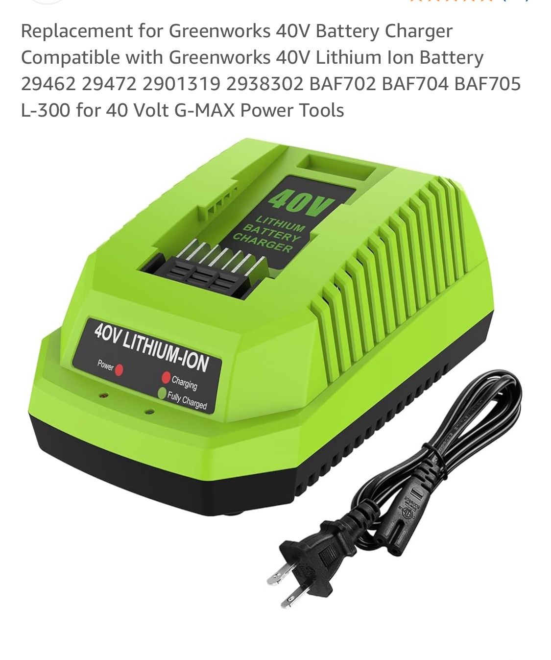 Replacement for Greenworks 40V Battery Charger Compatible with Greenworks 40V Lithium Ion Battery 292 BAF702 BAF704 BAF705 L-3