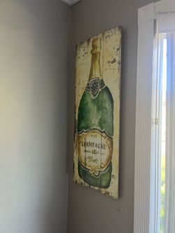 Vintage Champagne Bottle Wood Plank Wall Art
