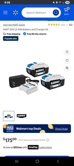 Two HART 20V Lithium-Ion 4.0Ah Batteries and the included charger are in mind condition. Practically unused. 