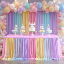 Party Talk Rainbow Tulle Tablecloth For 6ft Rectangular Tables