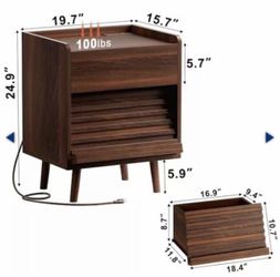 Nightstand with Charging Station, LED and Drawers, Walnut set of 2