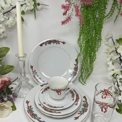 TienShan Poinsettia Christmas Dinnerware Set – 66 Pieces