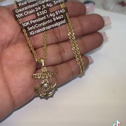 10K Gold Rope Chain & Anchor Pendant 