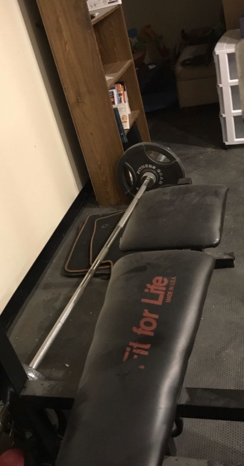 Weight Bench & Olympic Bar w/ Weights