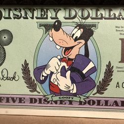 1997 Disney Dollar $5 Goofy Mint Crisp Five Digit Serial Number 25Th Anniversary