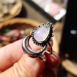 $50. Rainbow Moonstone 925 Sterling Silver Ring Size 8.