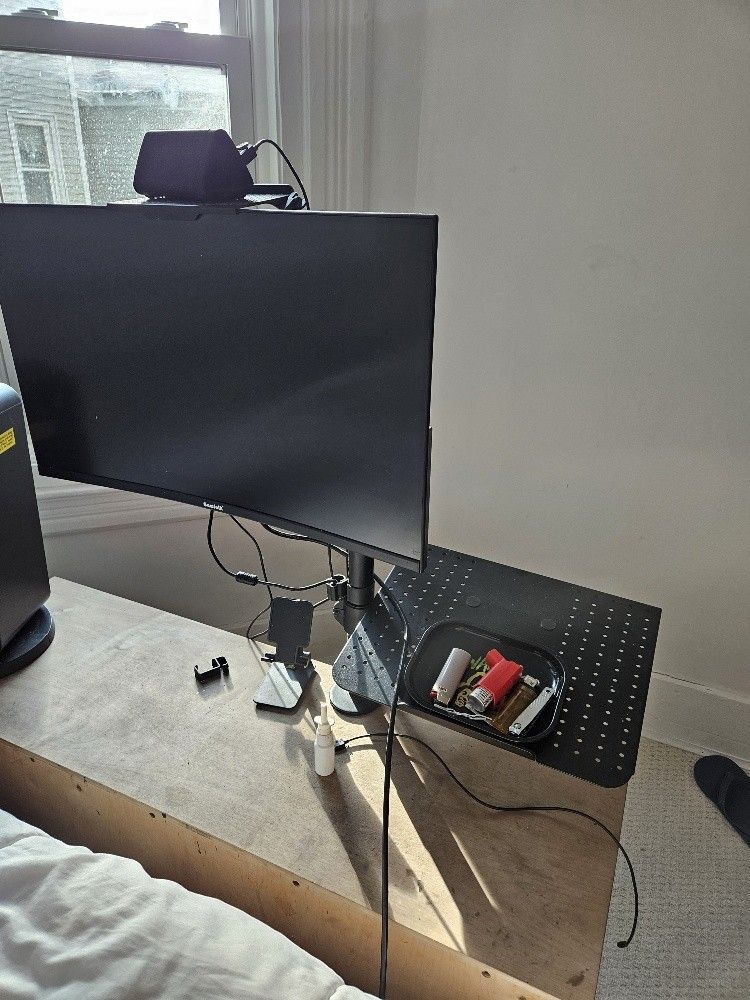 WALI Single LCD Monitor Desk Mount Fully Adjustable Stand with Extra Laptop Tray for 1 Laptop Notebook up to 17 inch and 1 Screen up to 27 inch, 22 lb