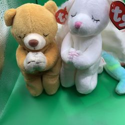 Praying Beanie Babies And Fluffy White Dog