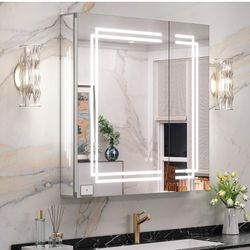LED Lighted Bathroom Medicine Cabinet Mirror 30x32 – Double Door Wall Mount