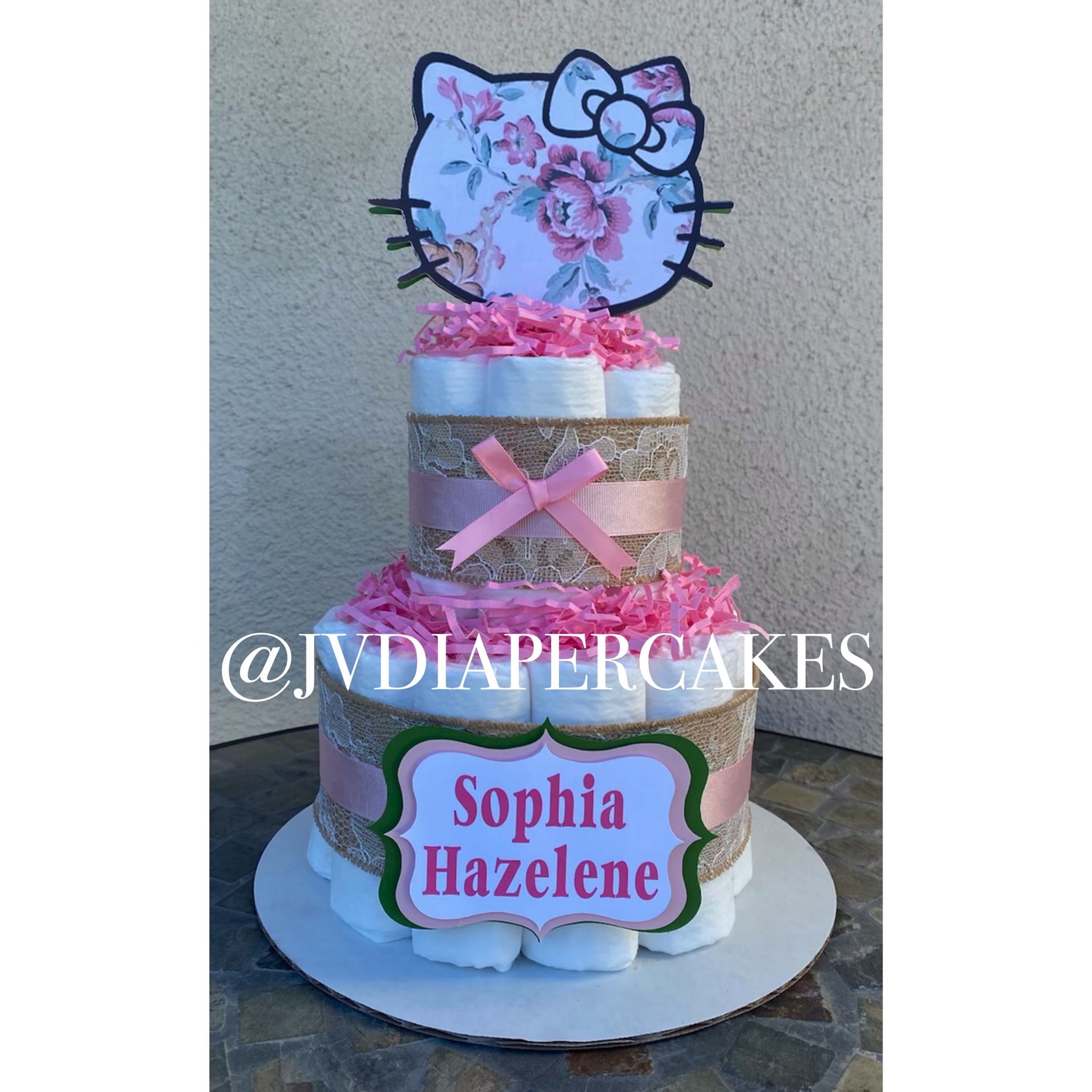 Pink Hello Kitty diaper cake great for baby shower