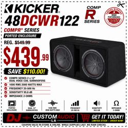 Kicker DCWR12 Custom Ported Box Comp R Series 2 X 12" Dual Voice Coil CWR12 Subwoofers 2000 Watts 48DCWR122 🚨 No Credit Needed 🚨