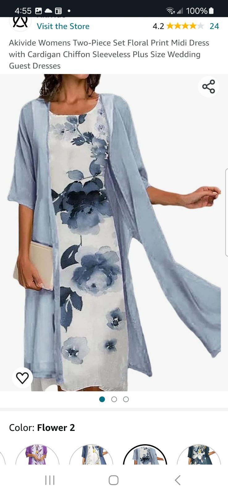 Women’s Two Piece Set Floral Print MIDI Dress With Cardigan Chiffon Sleeveless Dress. Size Medium.