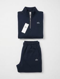 Alo Navy Quarter-Zip Sweatsuit Set