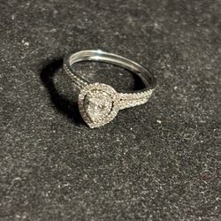 14kt White Gold Wedding Ring/band Fused Together  .25 Karat Pear Diamond 