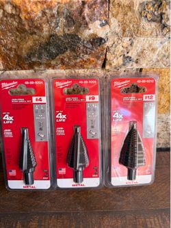 Milwaukee jam-free step drill bits #4 , #9 and #12