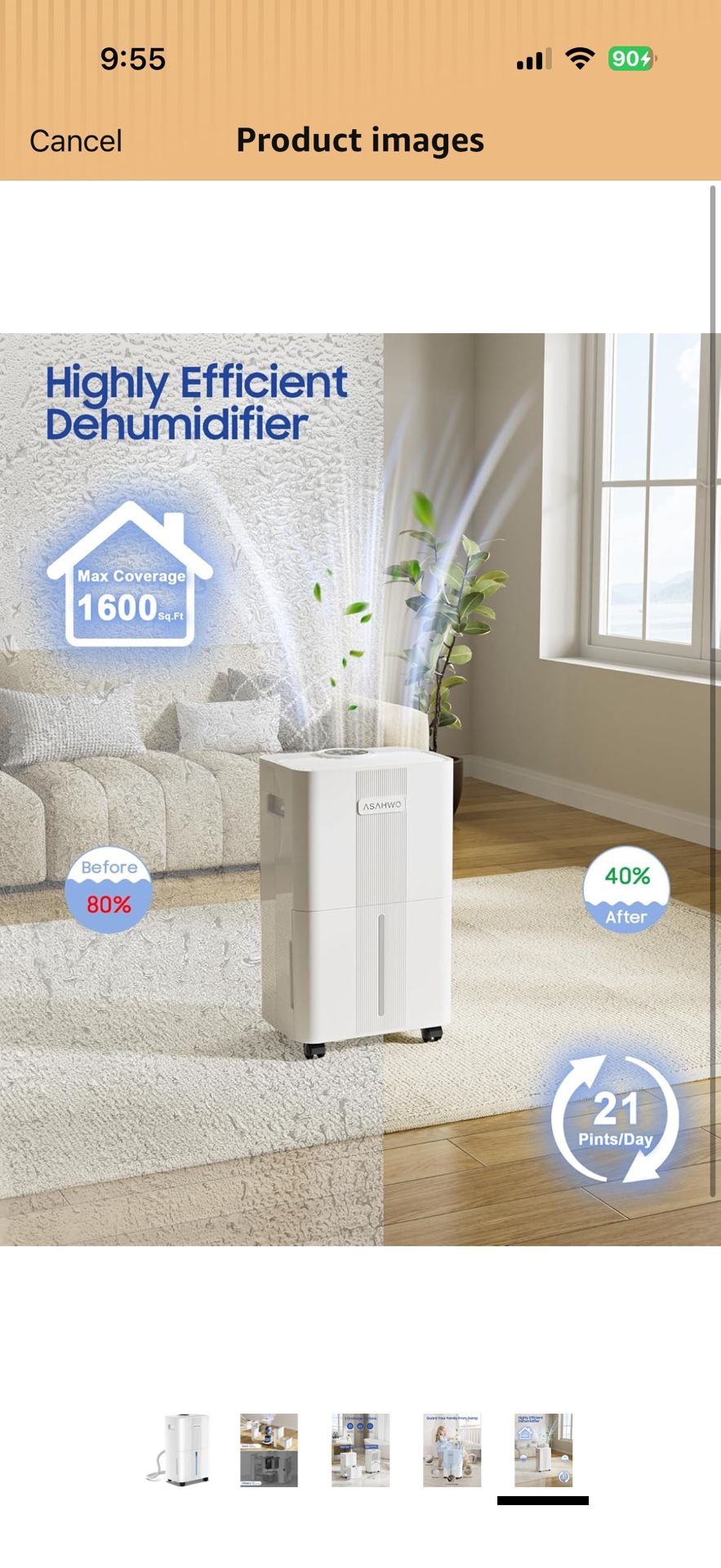 Brand New Dehumidifier for Home,Basement, Bathroom, Bedroom 21 Pint 1600 Sq ft Portable Quiet Small Dehumidifiers with Drain Hose Intelligent Humidity