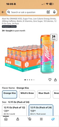 Alani Nu Orange Kiss Energy Drinks 24 Pack