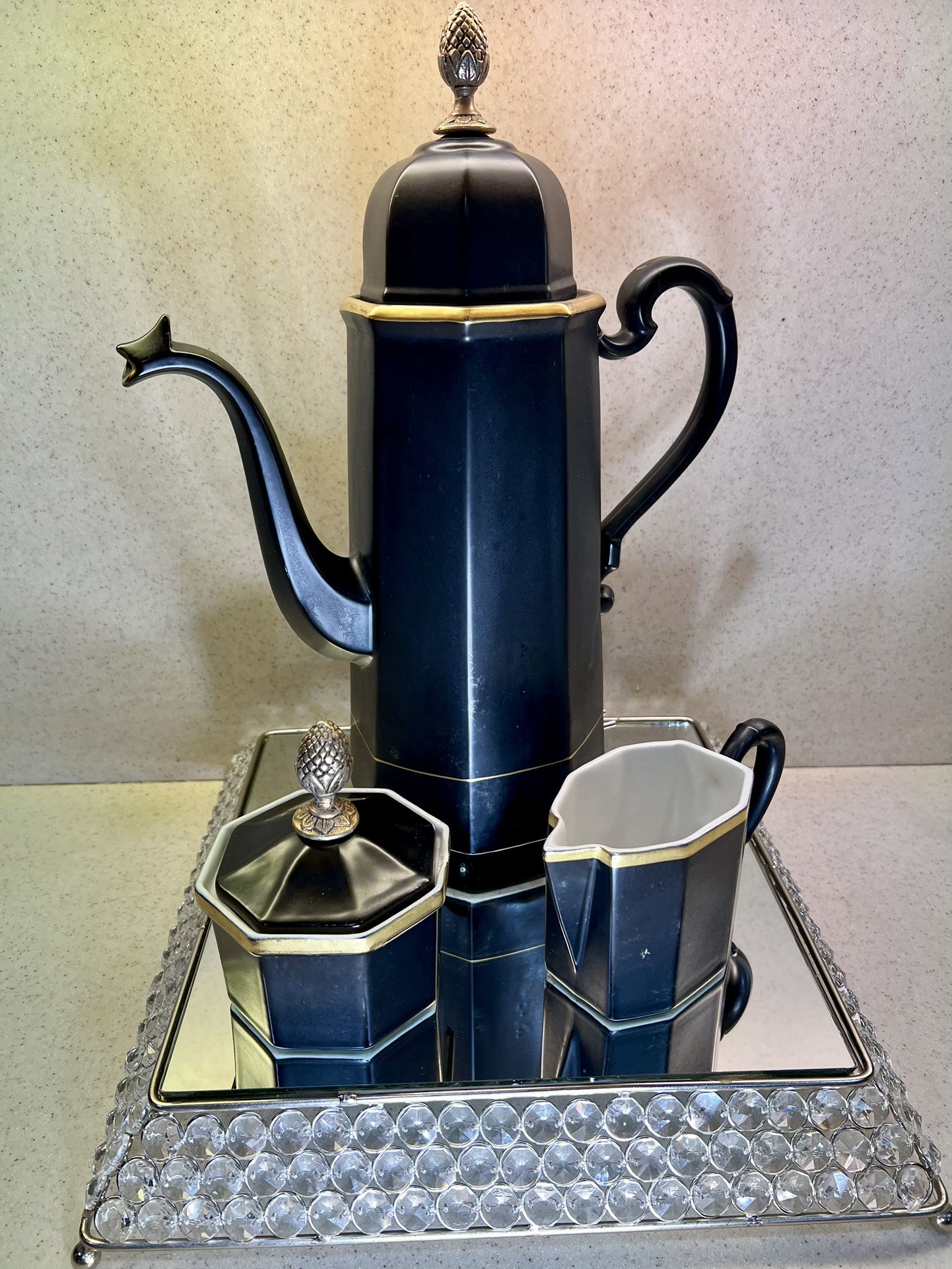 1950’s Mid-Century, Ernest Soln RARE Black Ceramic 3 Piece Coffee Set 