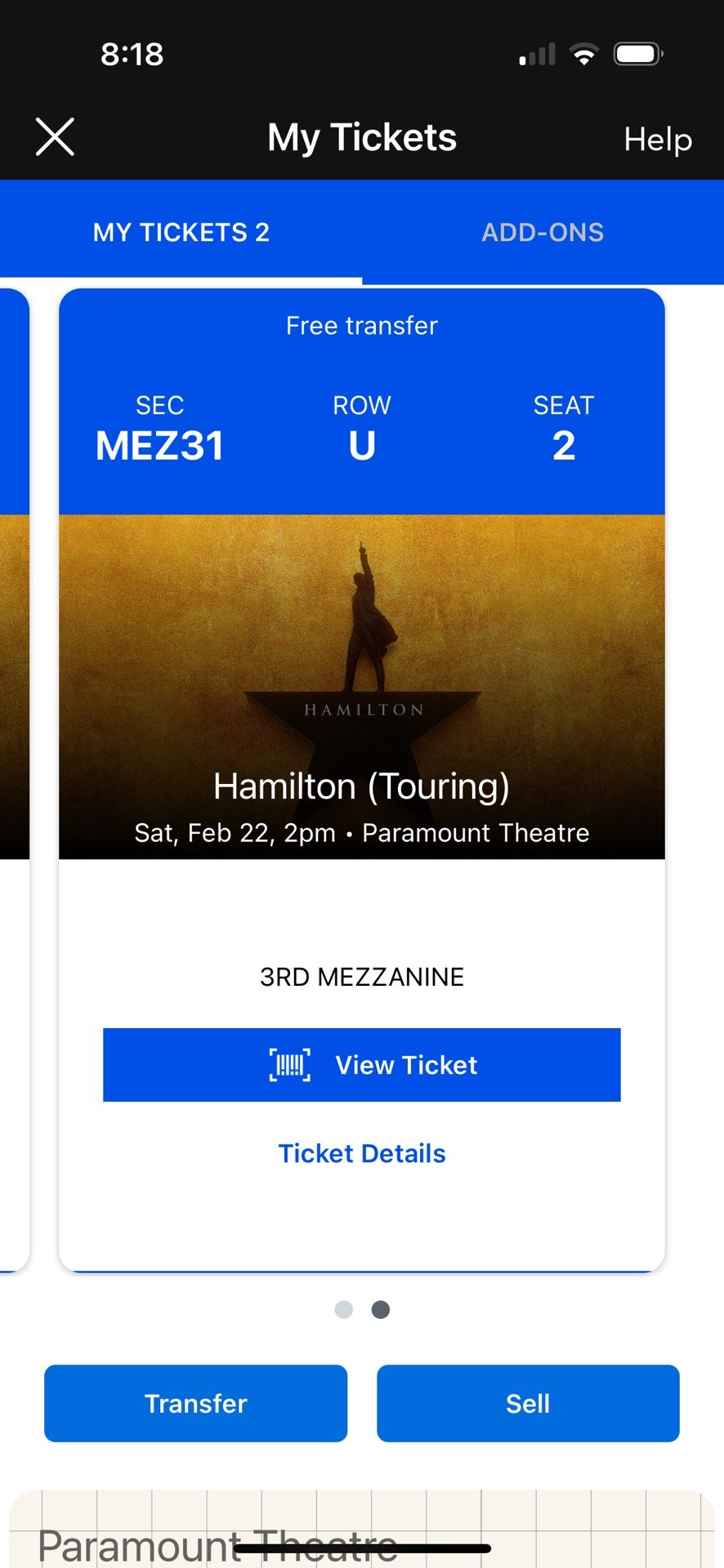 Hamilton tix Saturday 2/22 @2pm