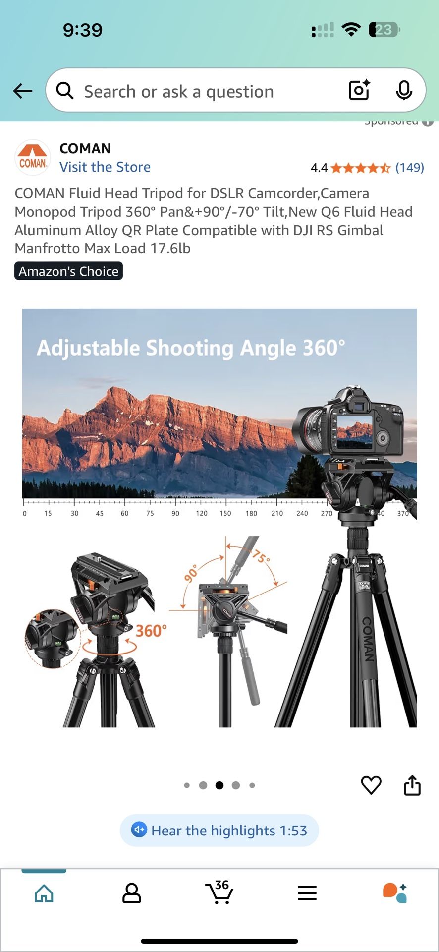 Brand new coman fluid head tripod for DSLR camcorder / Camera Monopod tripod